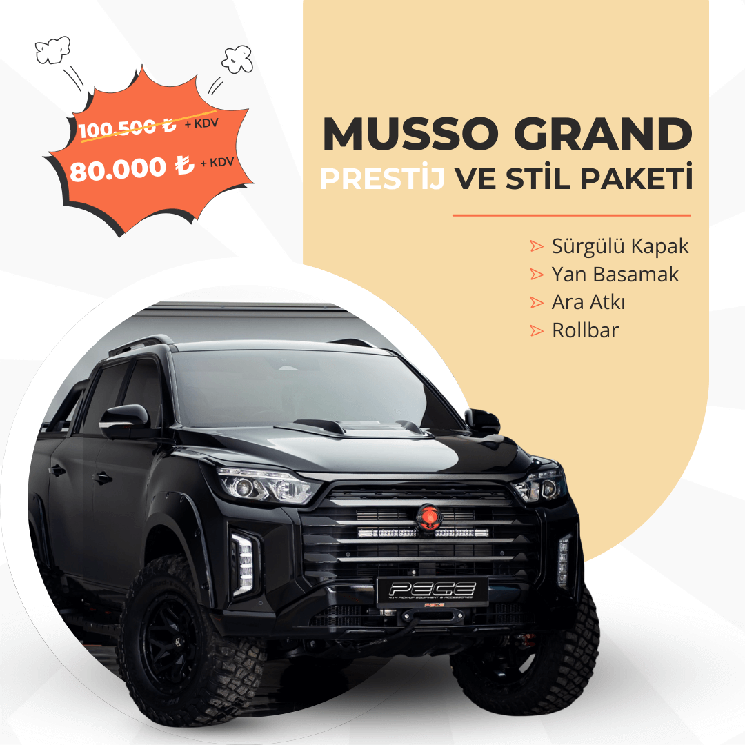 SsangYong Musso Grand Prestij ve Stil Paketi | Sürgülü Kapak + Rollbar + Yan Basamak | Yılbaşı Özel