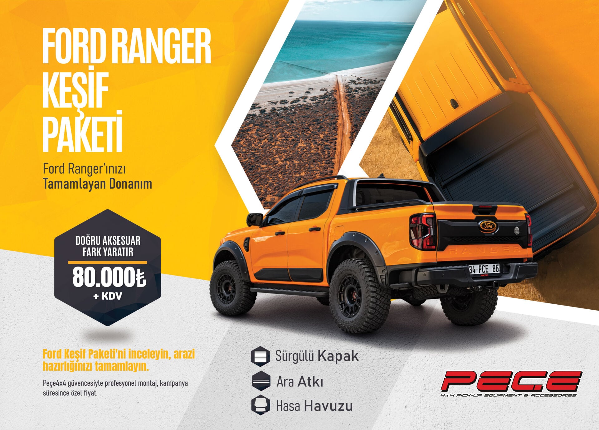 Yeni Ford Ranger Keşif Paketi | Sürgülü Kapak | Kasa Havuzu | Ara Atkı